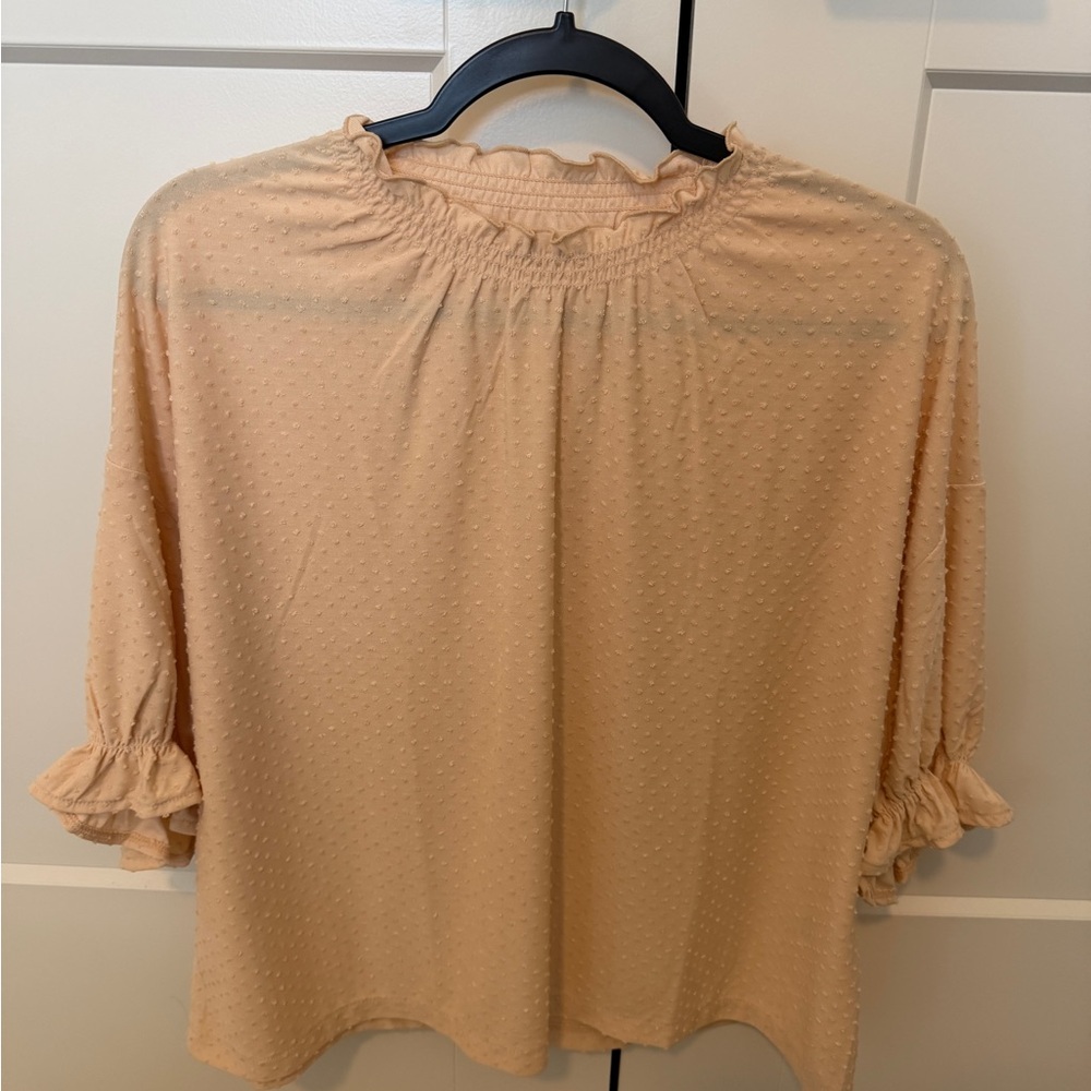 Madewell Peach Dot Ruffle-Neck Blouse